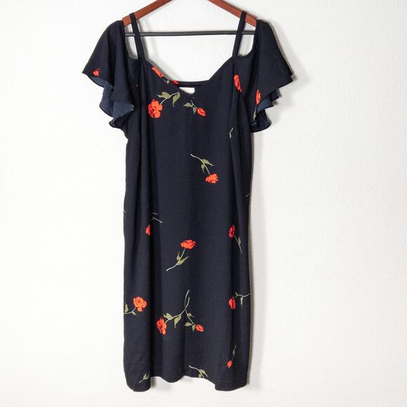 Ashley Graham Dresses & Skirts - Ashley Graham Beyond Women’s Dress Cold Shoulder Black Floral Pull-On Size 1X